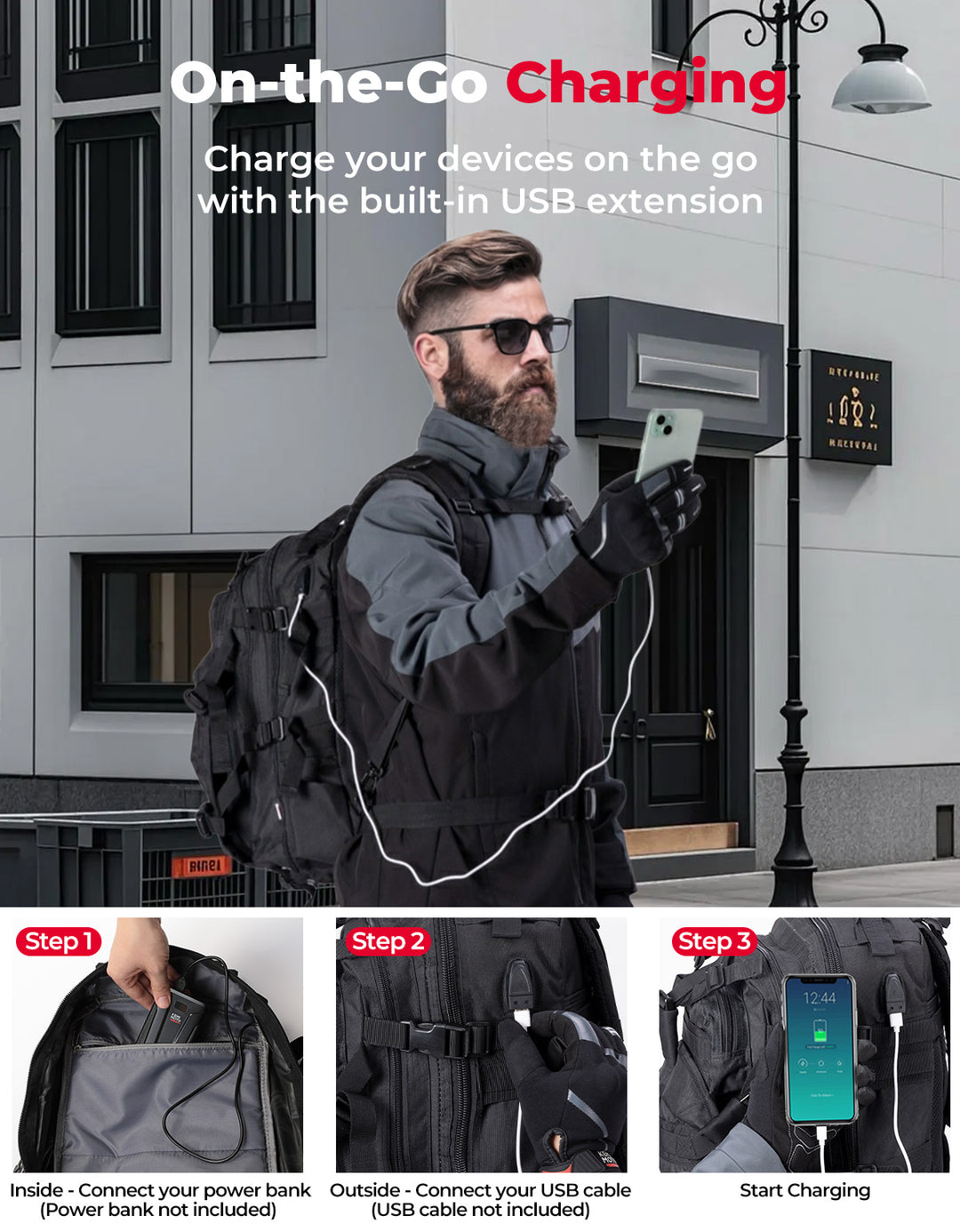 37L Motorcycle Helmet Backpack with USB-charge Port
