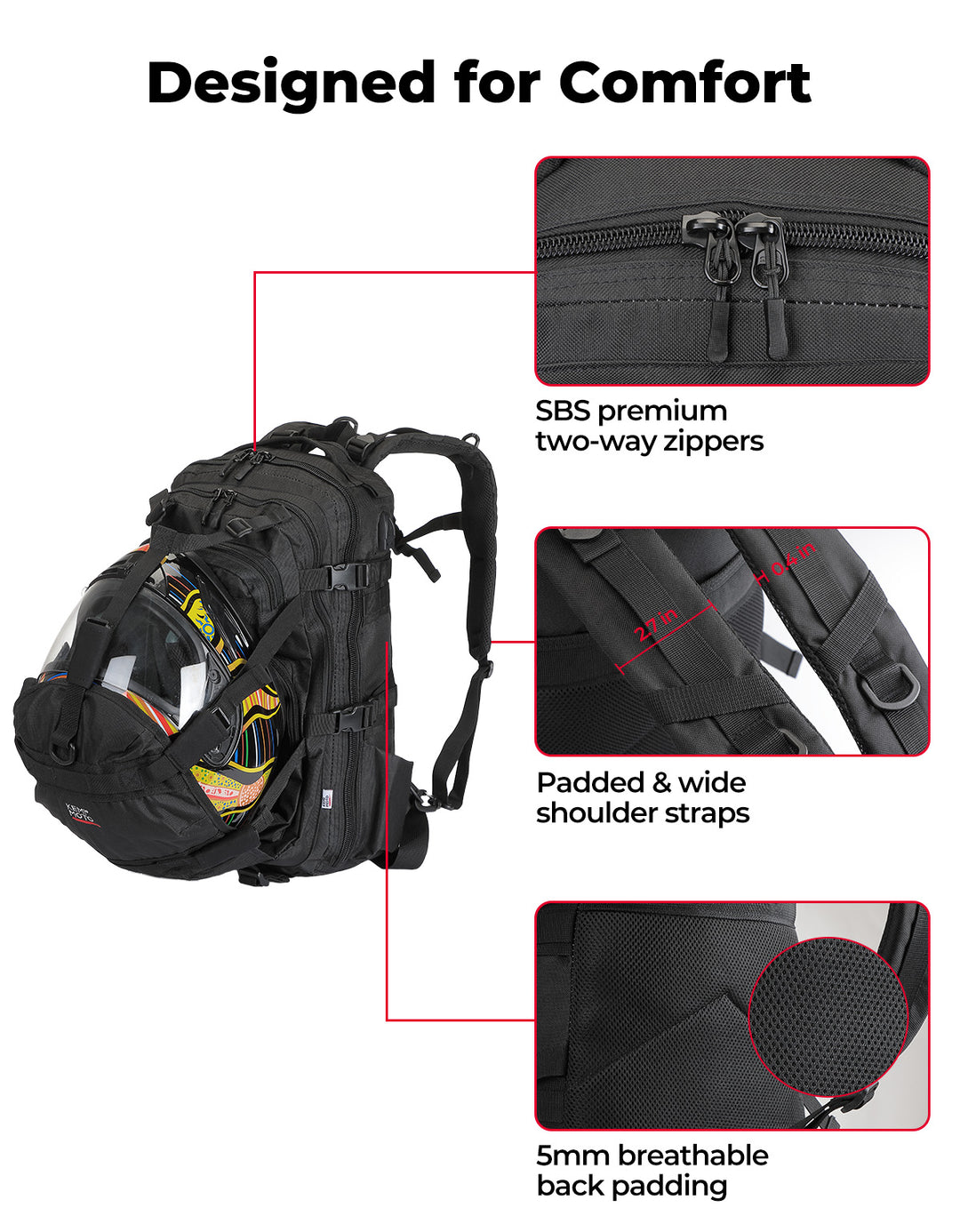 37L Motorcycle Helmet Backpack with USB-charge Port
