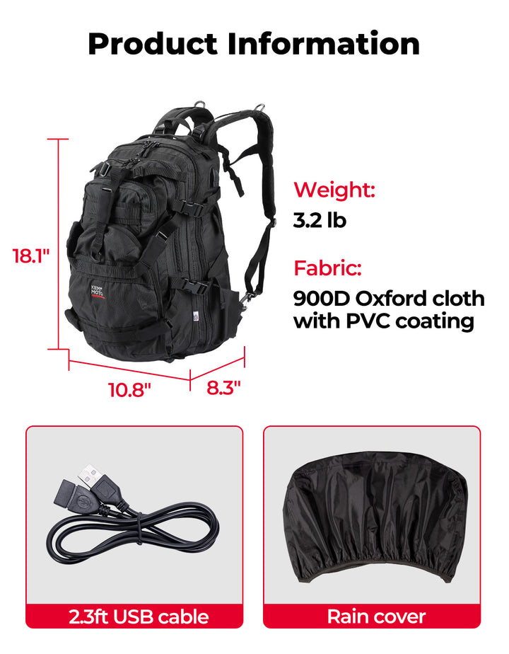 37L Motorcycle Helmet Backpack with USB-charge Port
