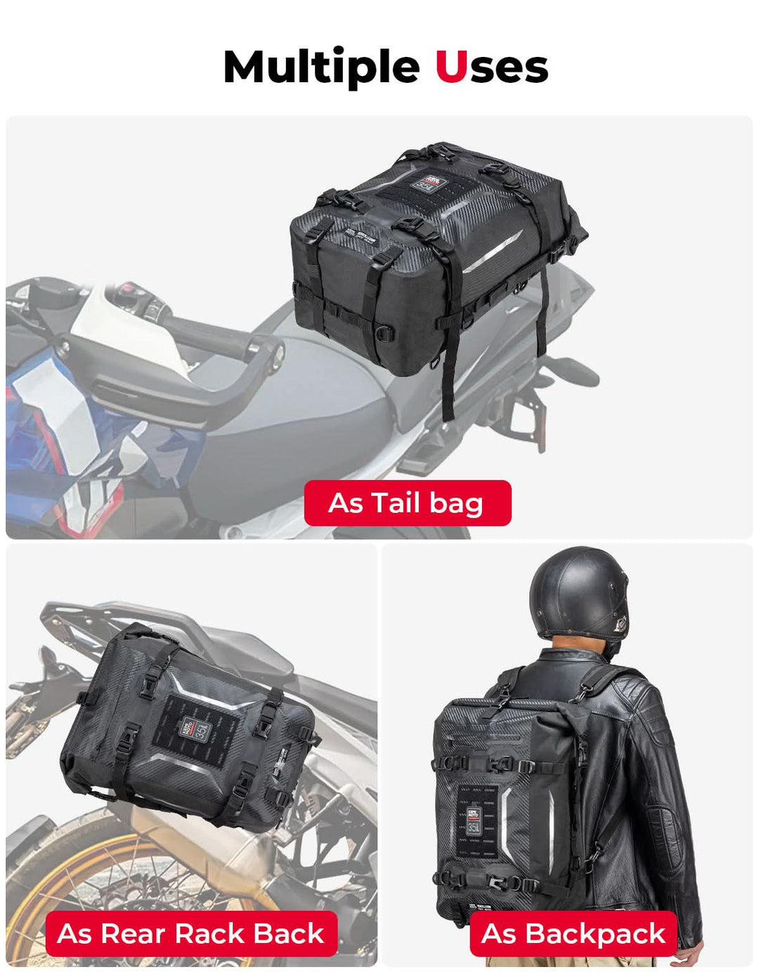 Motorcycle Tail Bag 35L Totally Waterproof Backpack - Kemimoto