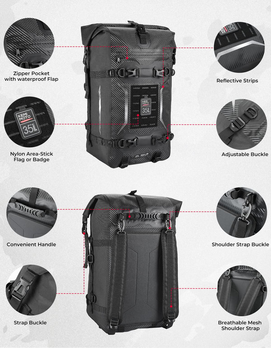 Motorcycle Tail Bag 35L Totally Waterproof Backpack - Kemimoto