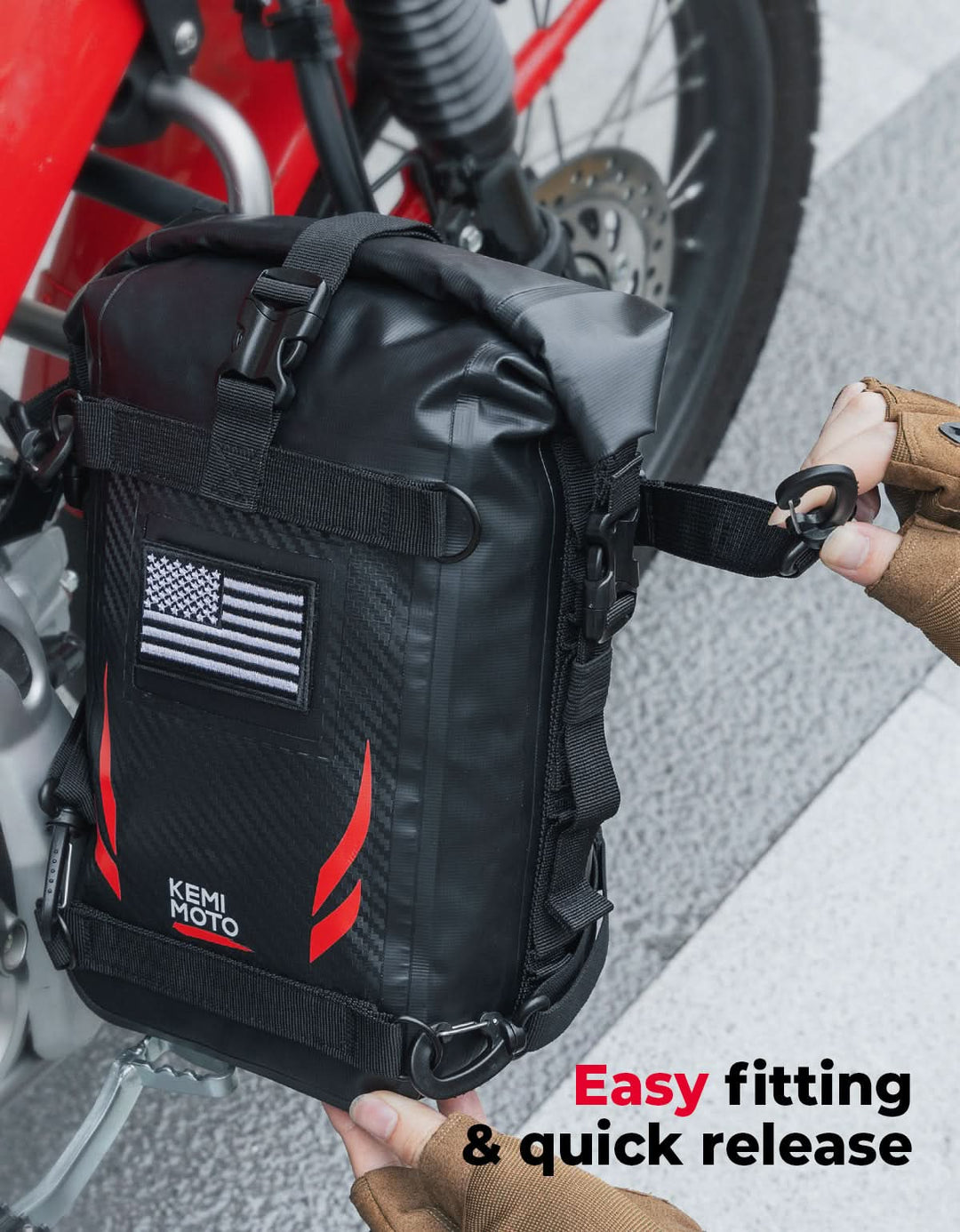 Universal Waterproof Motorcycle Tail Bag, 6.5L Red - Kemimoto