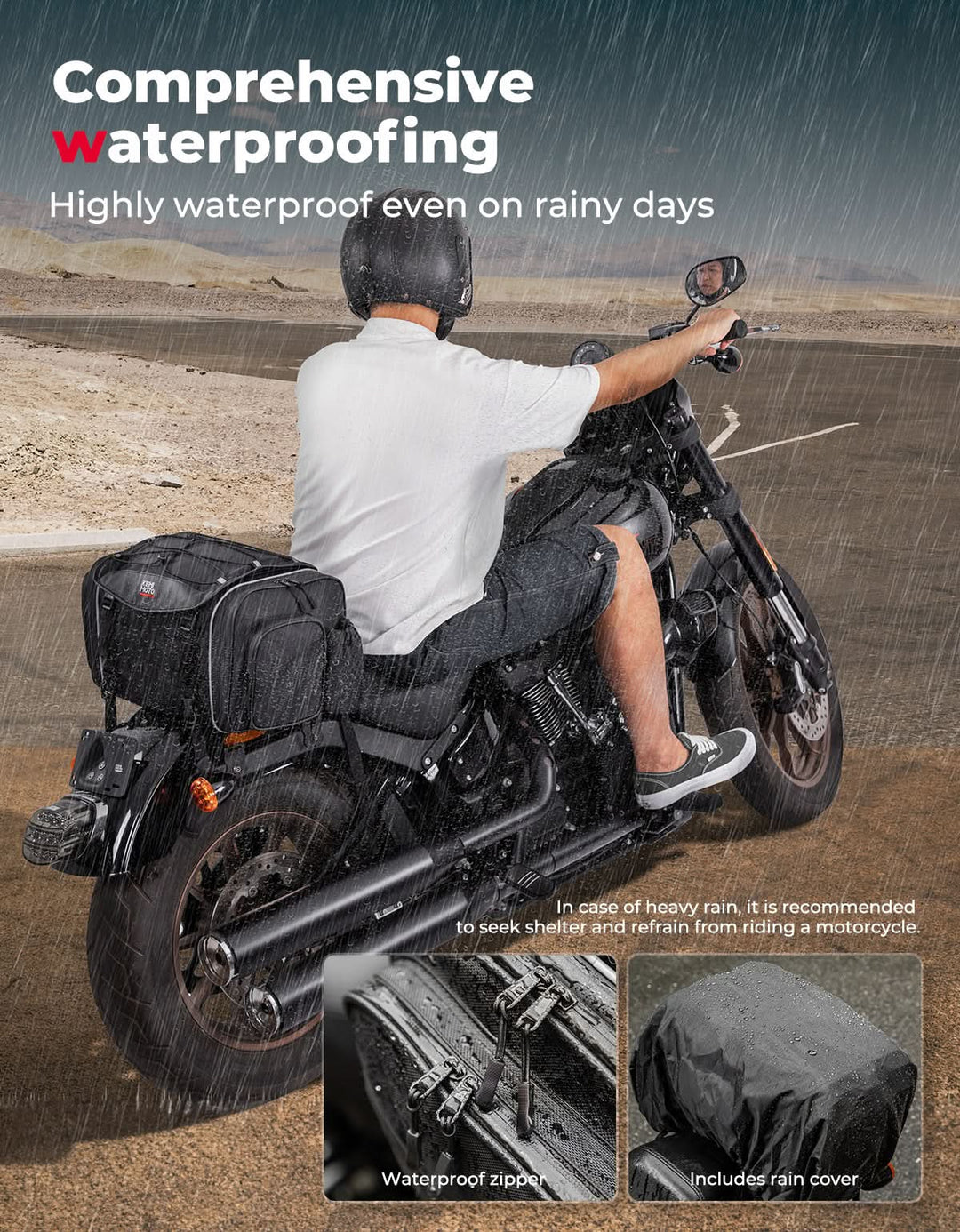 Motorcycle Travel Luggage Bags, 23L-30L Expandable Tail Bag - Kemimoto