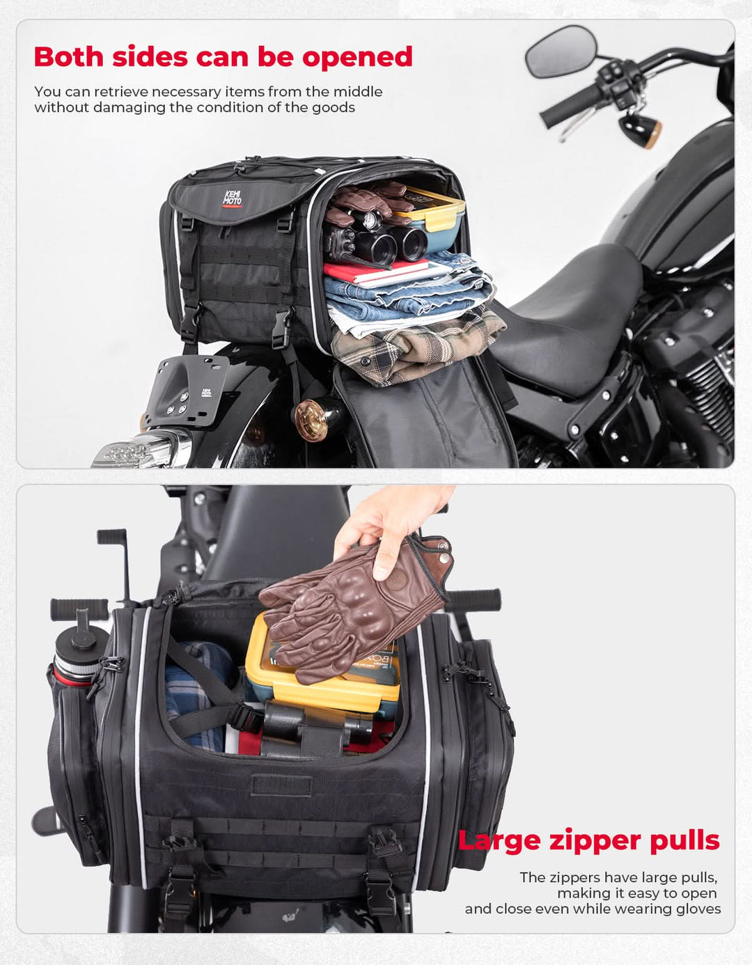 Motorcycle Travel Luggage Bags, 23L-30L Expandable Tail Bag - Kemimoto