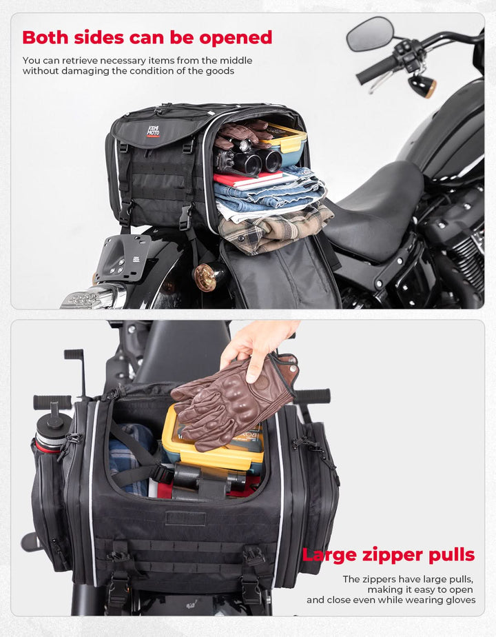Motorcycle Travel Luggage Bags, 23L-30L Expandable Tail Bag - Kemimoto