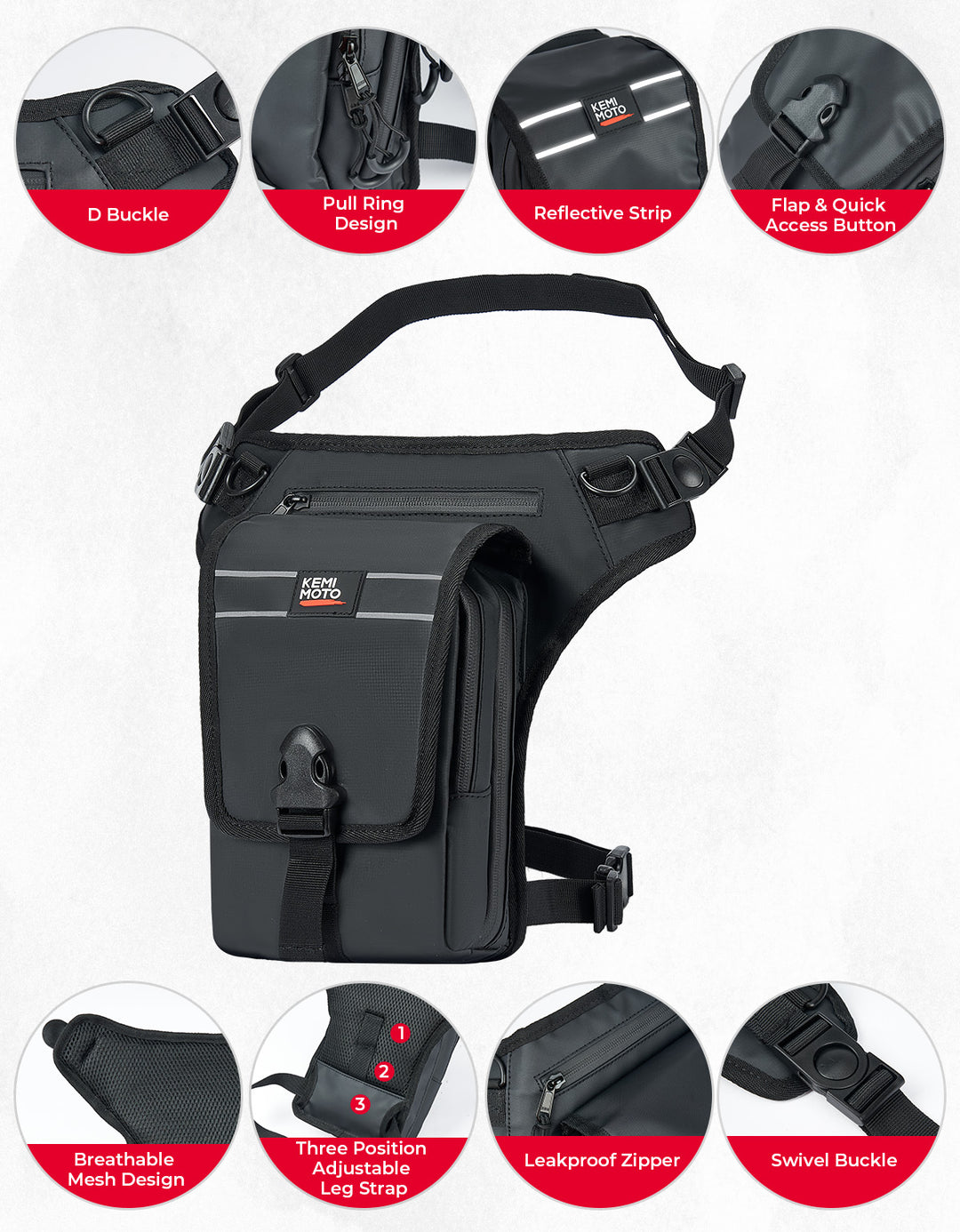 Motorcycle Leg Bag, 2.3L Capacity - Kemimoto
