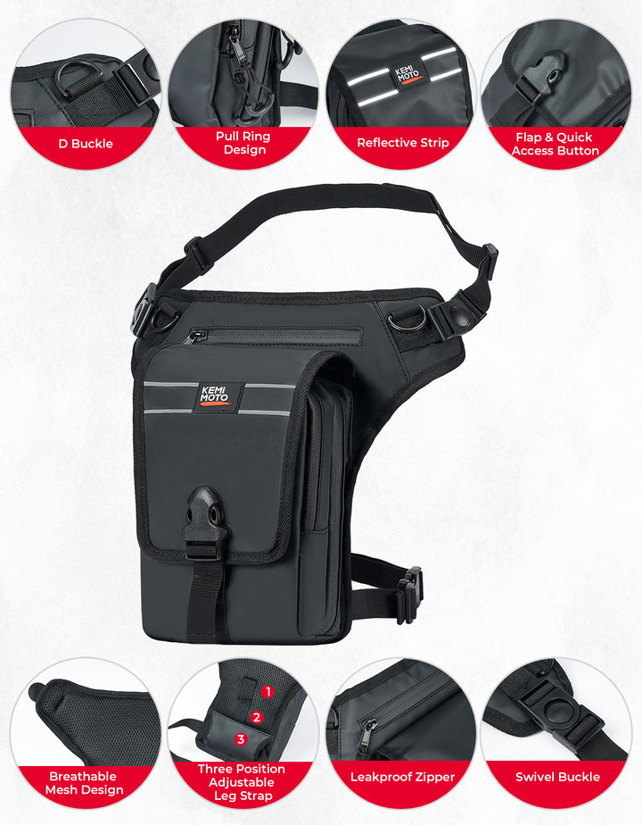 Motorcycle Leg Bag, 2.3L Capacity - Kemimoto