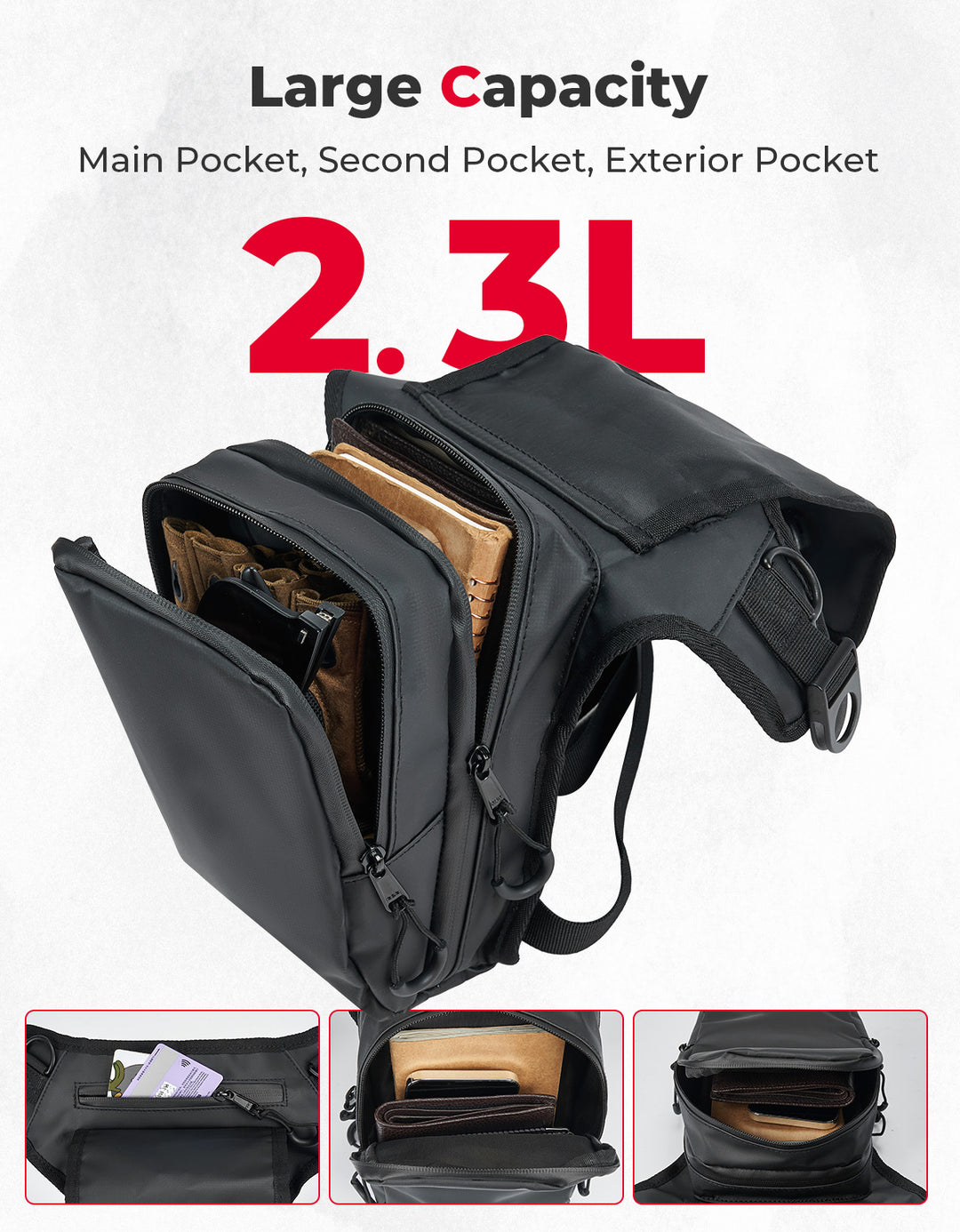 Motorcycle Leg Bag, 2.3L Capacity - Kemimoto