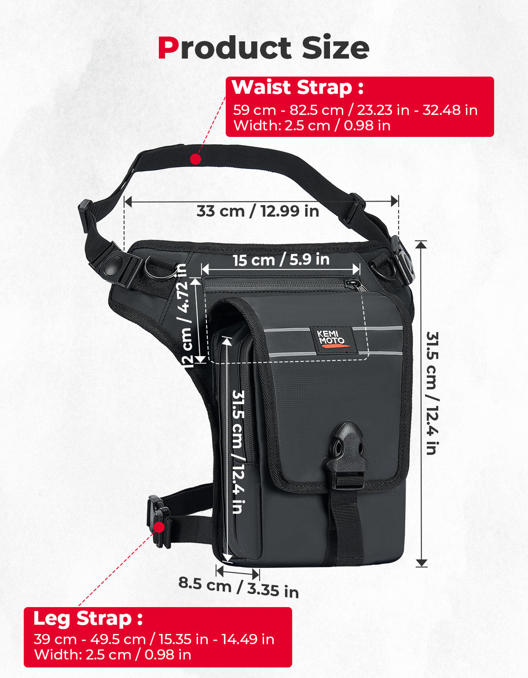 Motorcycle Leg Bag, 2.3L Capacity - Kemimoto