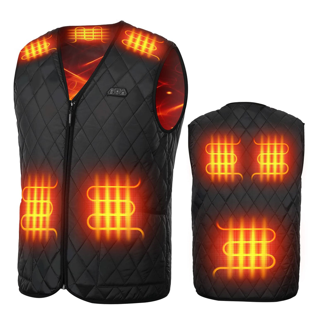 Heated Vest for Men Winter V-Neck Quilted Puffer Jacket (Batteries Not Included) - Kemimoto
