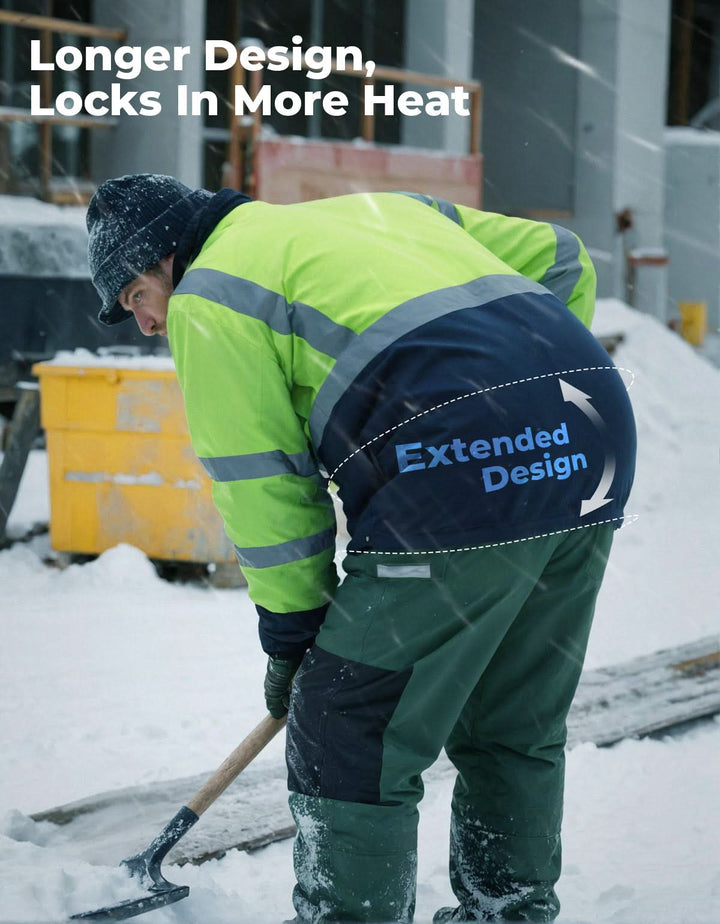 Men’s Heated Safety Jacket with Battery Waterproof High Vis Winter Workwear - Kemimoto
