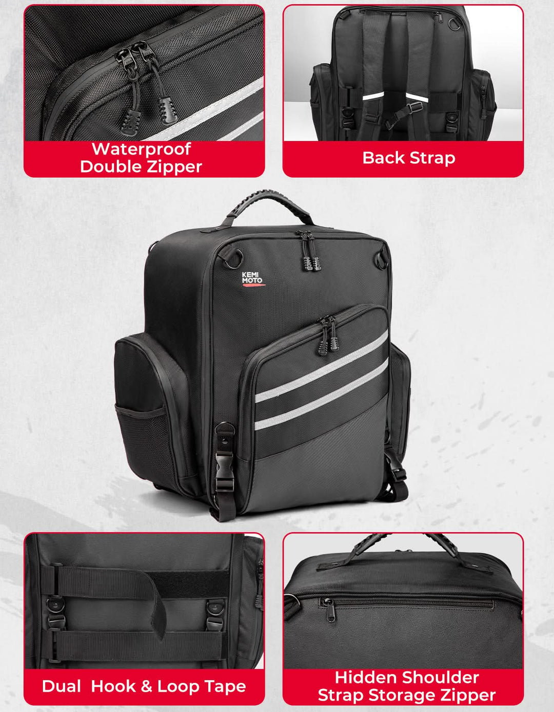 Motorcycle Sissy Bar Bag, 40LMotorcycle Luggage Rack Tail Bag - Kemimoto