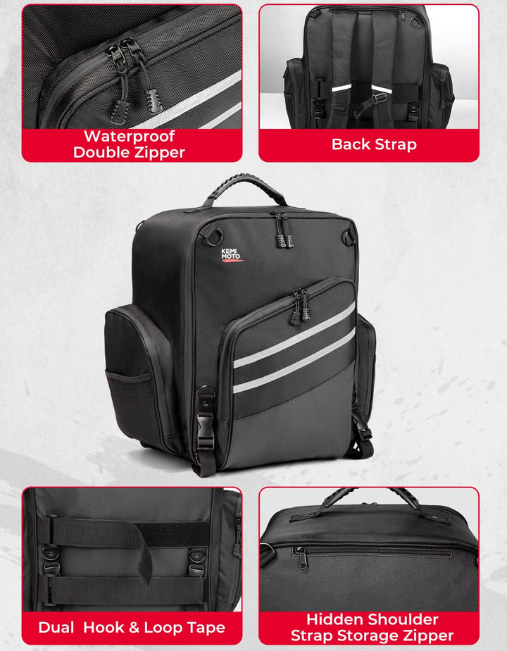 Motorcycle Sissy Bar Bag, 40LMotorcycle Luggage Rack Tail Bag - Kemimoto