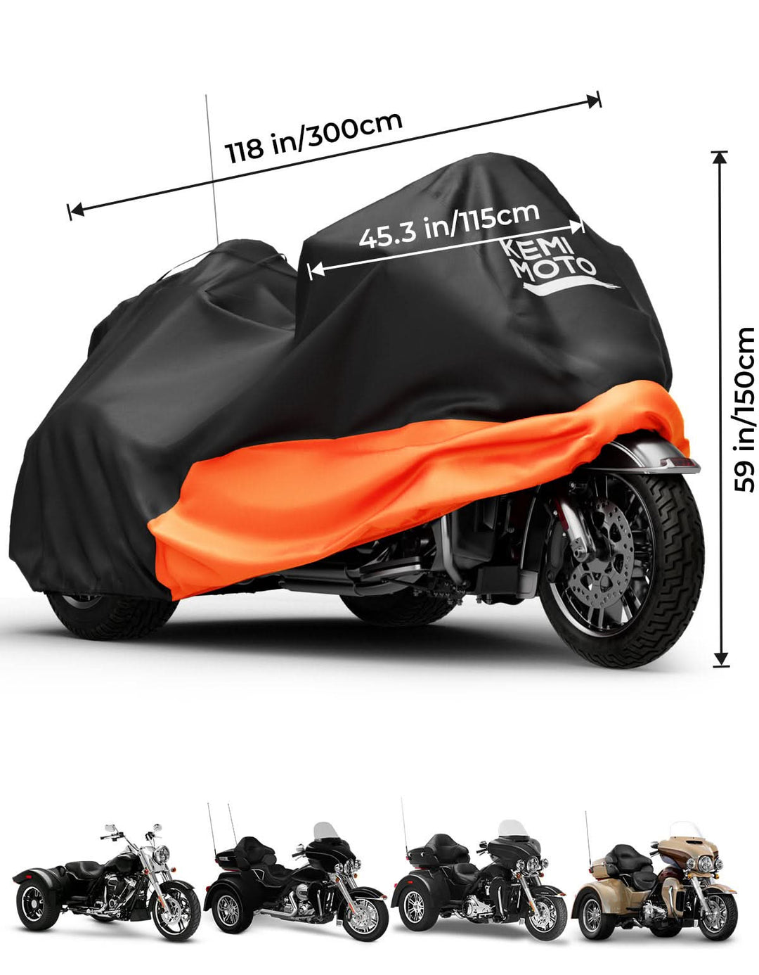 Upgraded Motorcycle Trike Cover 3 Wheel Waterproof Cover for Trike Models - Kemimoto