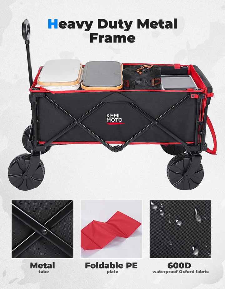 Heavy Duty Folding Beach Wagon Cart 220lbs for Camping Garden Sports - Kemimoto