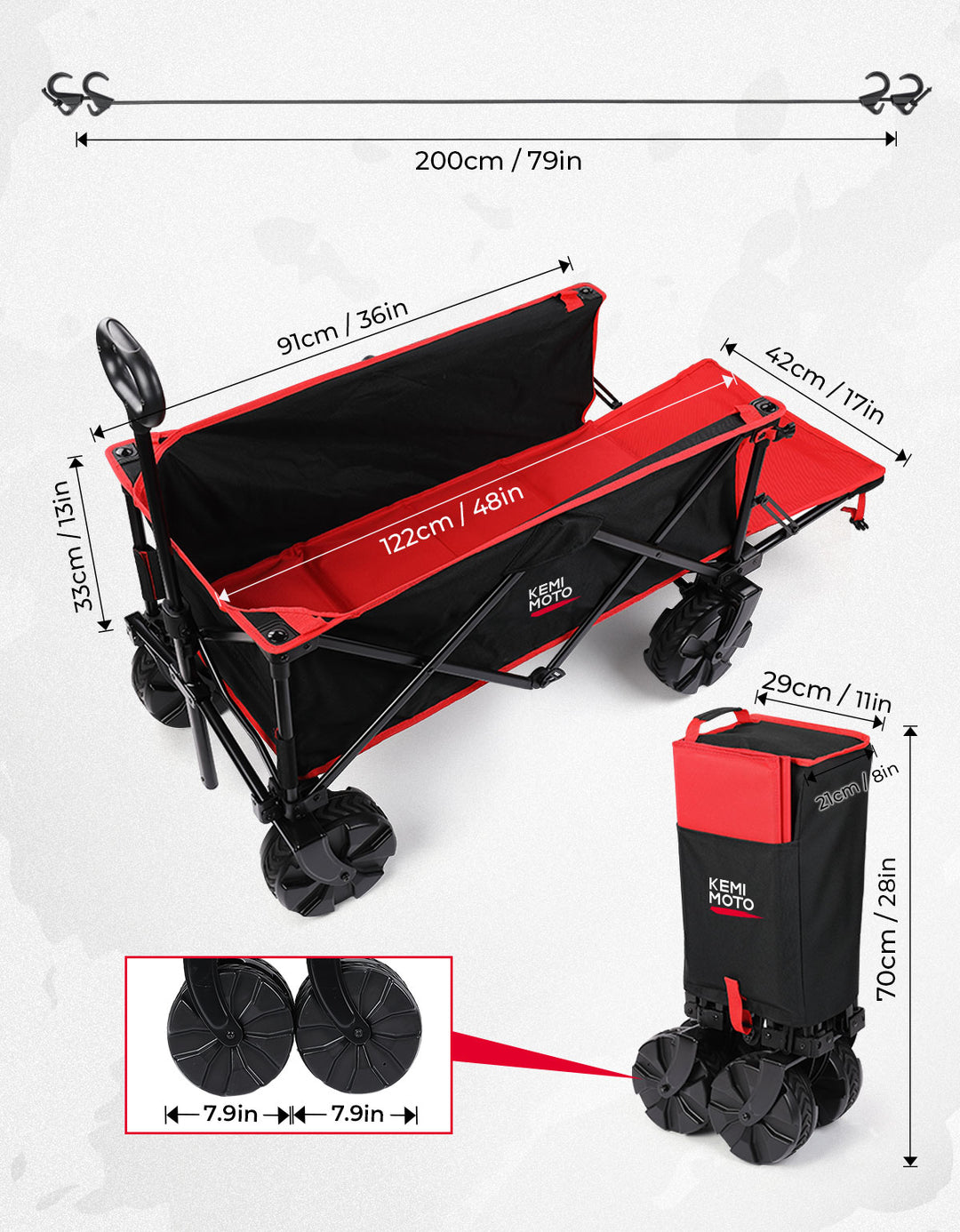Heavy Duty Folding Beach Wagon Cart 220lbs for Camping Garden Sports - Kemimoto