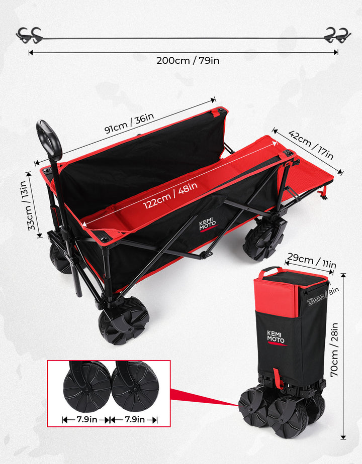 Heavy Duty Folding Beach Wagon Cart 220lbs for Camping Garden Sports - Kemimoto