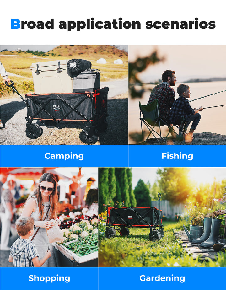 Heavy Duty Folding Beach Wagon Cart 220lbs for Camping Garden Sports - Kemimoto