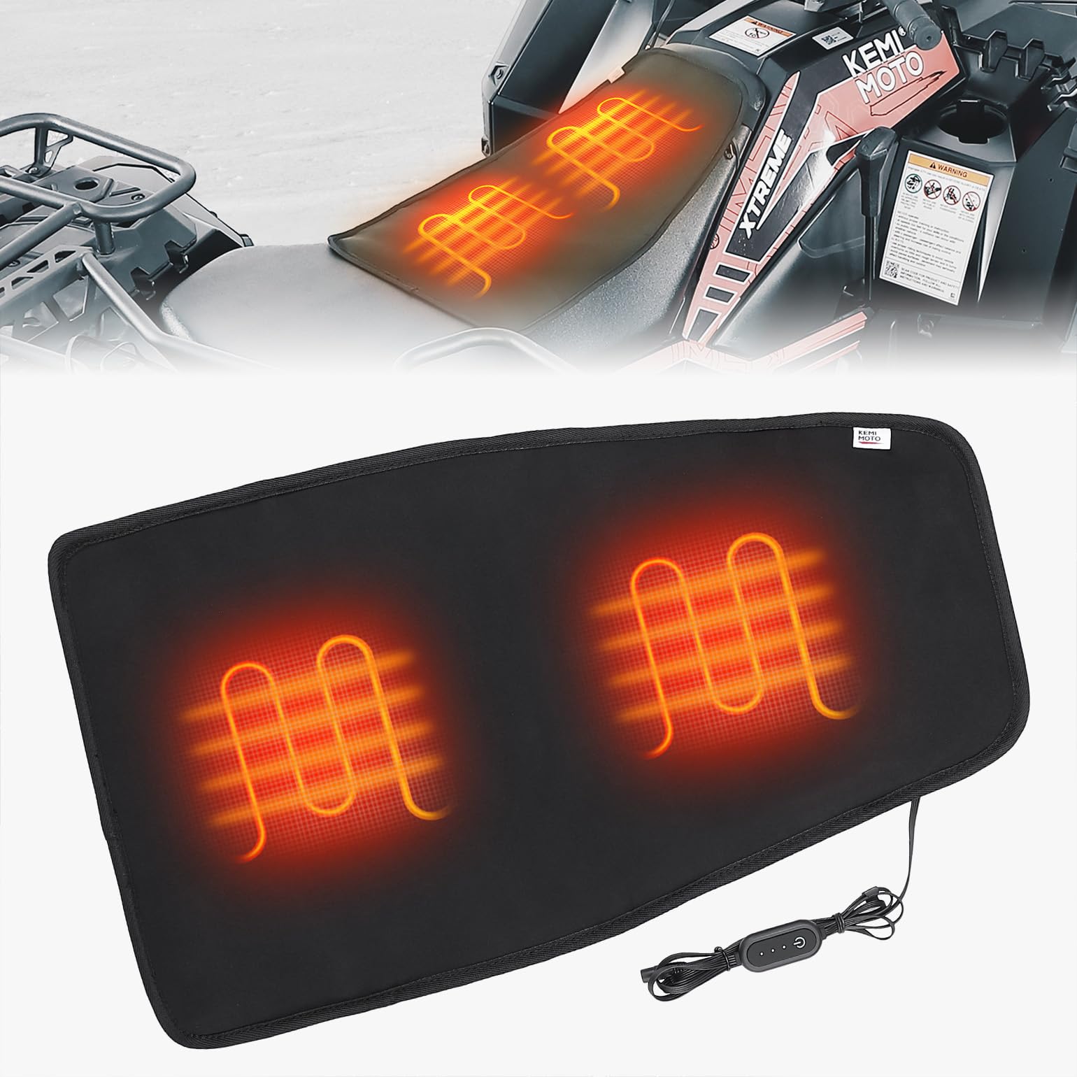  GEARS Electric Heated Seat Pad for Motorcycle, Snowmobile, and  ATV with Universal Fit