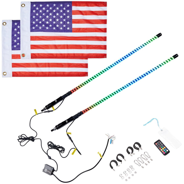 3FT 2PCS Spiral Whip Light Bluetooth Control - Kemimoto