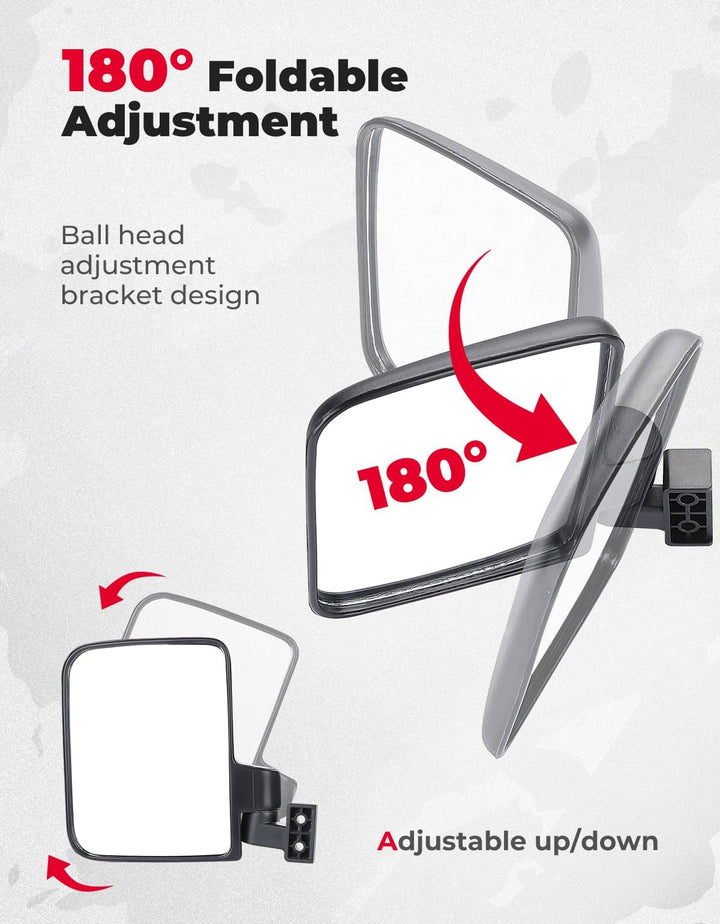 No Drilling Folding Side Mirrors for EZGO, Club Car, Drive2, ICON - Kemimoto