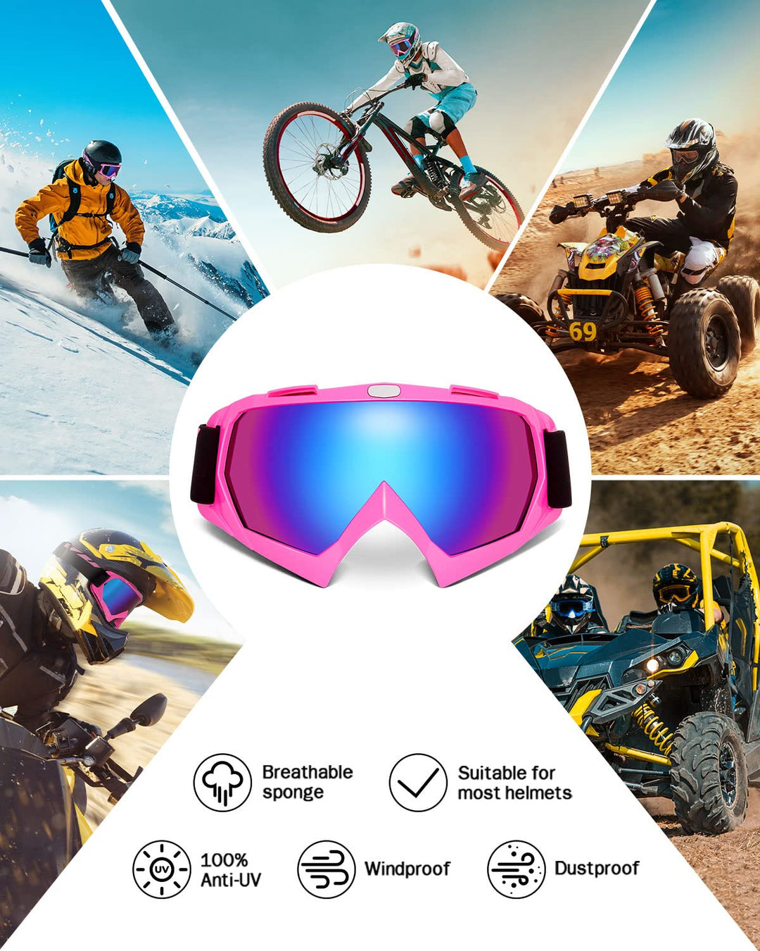 ATV Motorcycles Rose Riding Goggles - Kemimoto