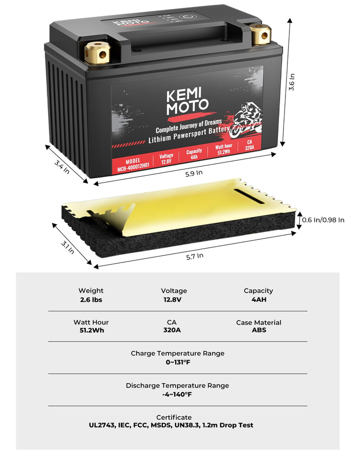 LiFePO4 12v Lithium Battery 4Ah for Motorcycle/ Lawn Mower/ ATV/ UTV