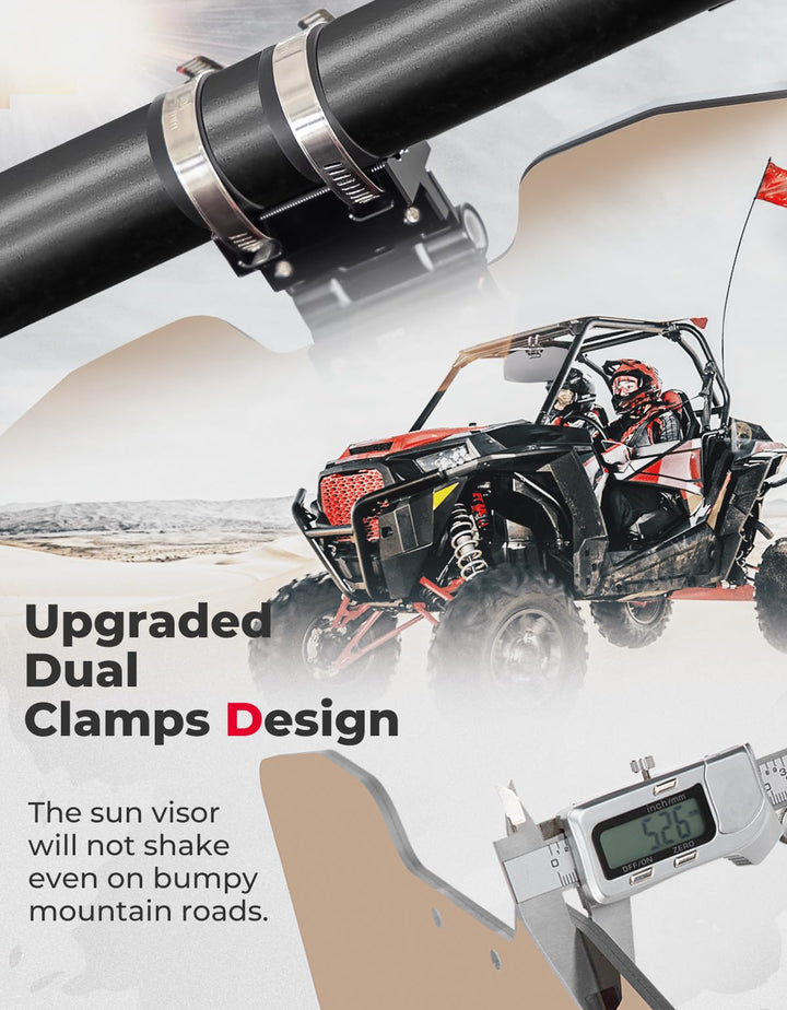 Oversized Upgraded UTV Sun Visor Mirror for 1.5”-2” Roll Bars - Kemimoto