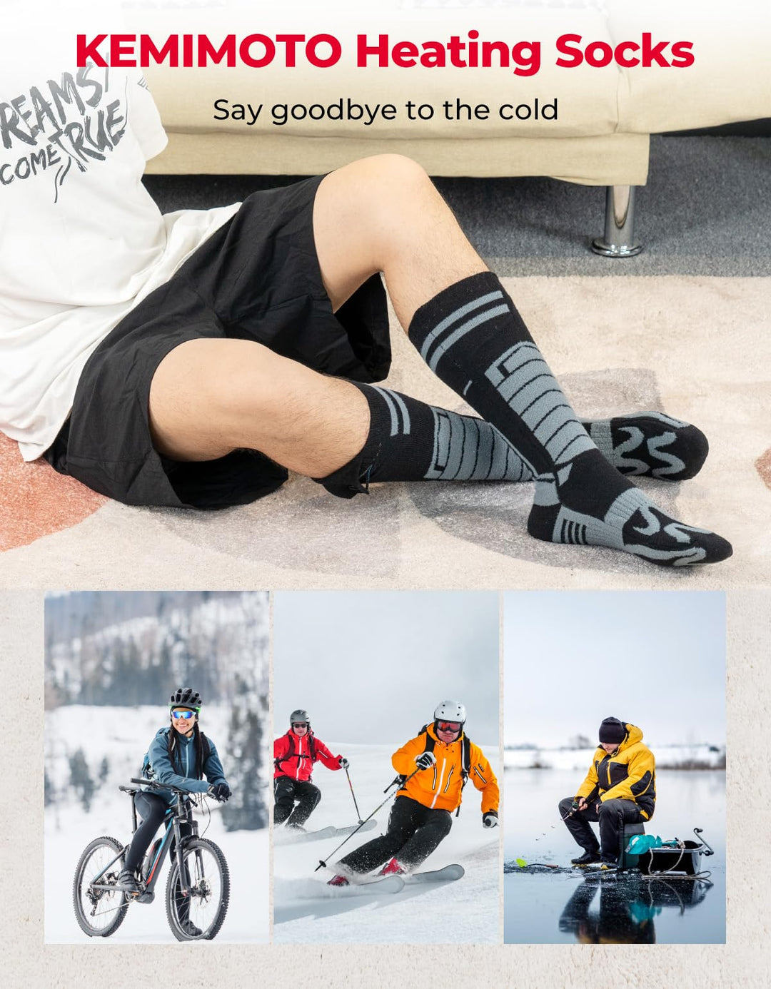 Heated Socks, Electric Heating Socks with App Remote Control - Kemimoto
