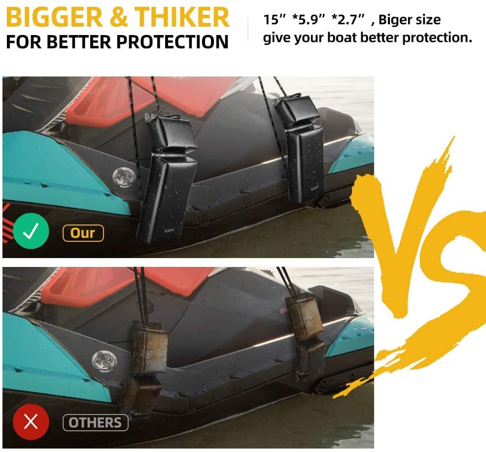 PWC Boat Fender Docking Protection Kit for Seadoo Jet Ski Waverunner, Upgrade Size 18"x6.5"x2.4", with 2 Ropes - KEMIMOTO
