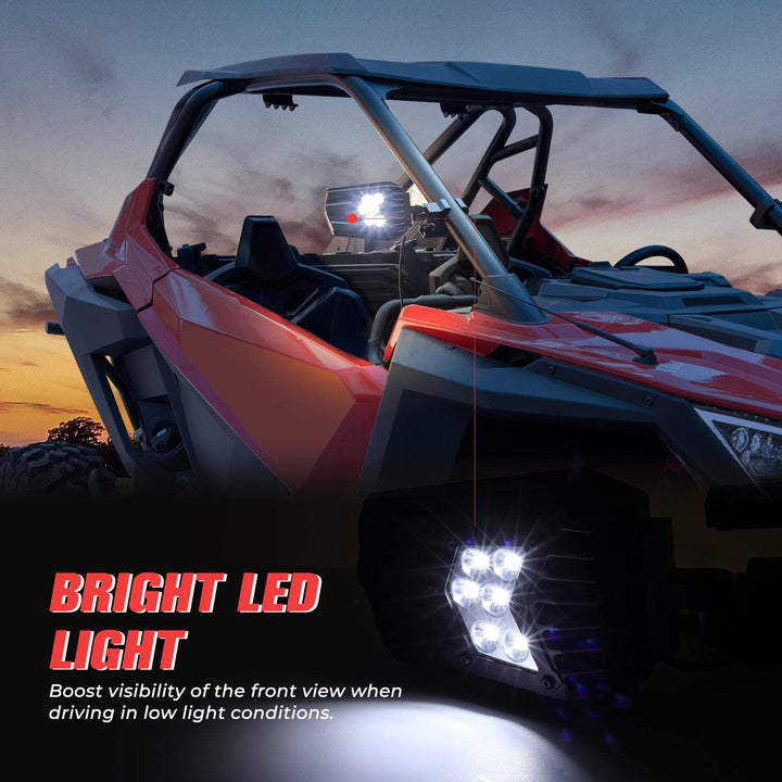 Universal UTV LED Light Mirror (New design) Fits 1.5" - 2" Roll Bars - KEMIMOTO