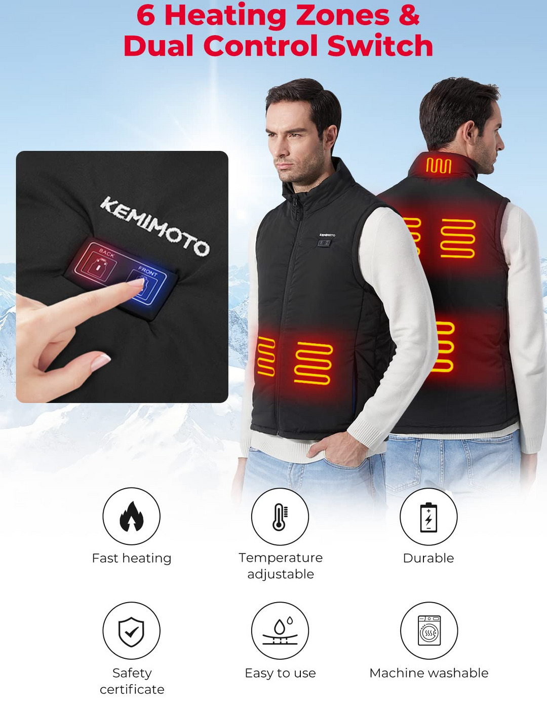 Classic Heated Vest with 6 heating zones