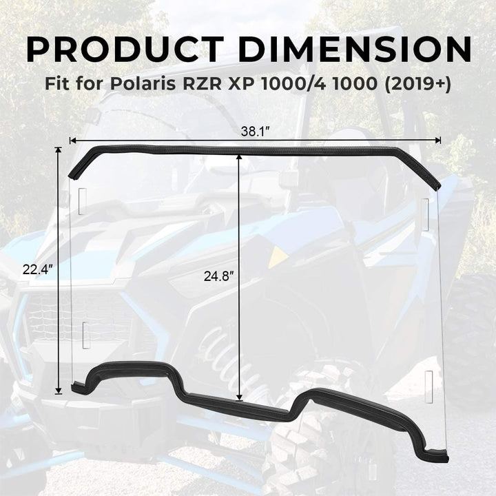 Polaris RZR Front Full Windshield with 4 Black Clamps - Kemimoto