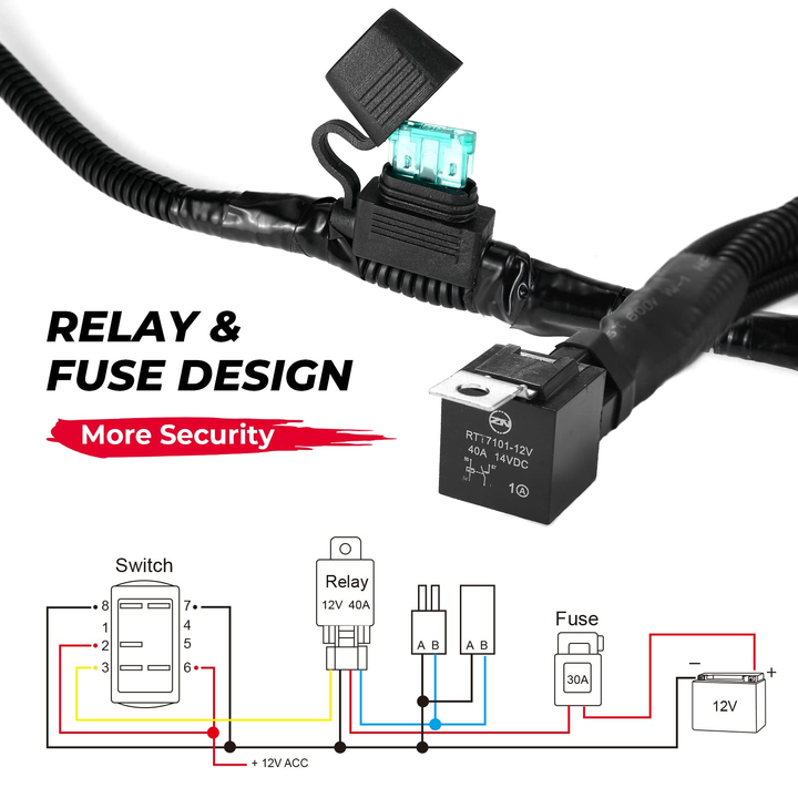 ATV UTV Fan Override Switch Kit with Relay LED Rocker Switch, Engine Cooling Wiring Accessories - Kemimoto