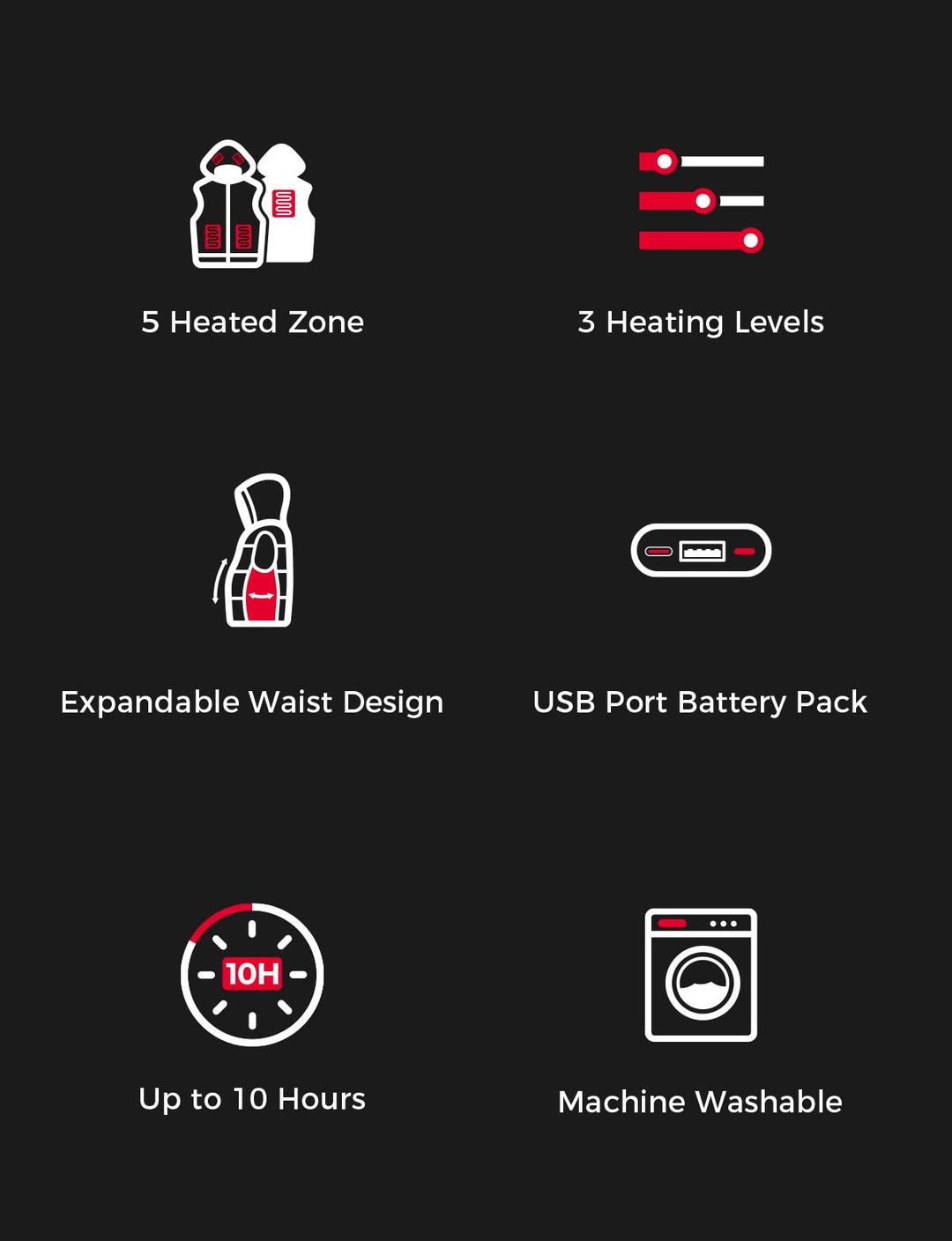 Main features of Kemimoto heated vest