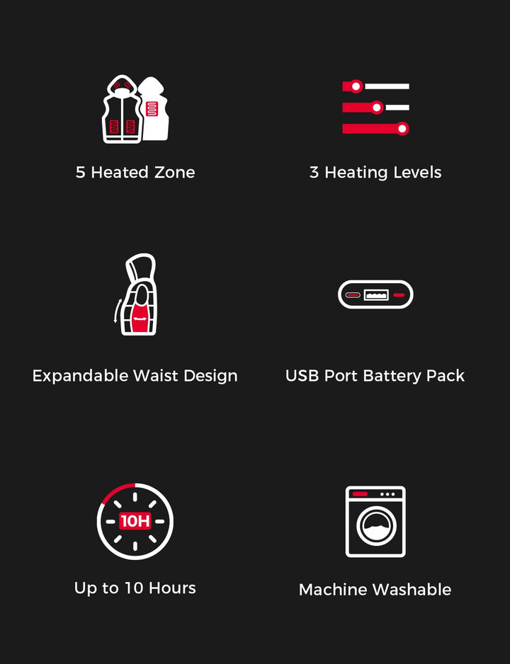 Main features of Kemimoto heated vest