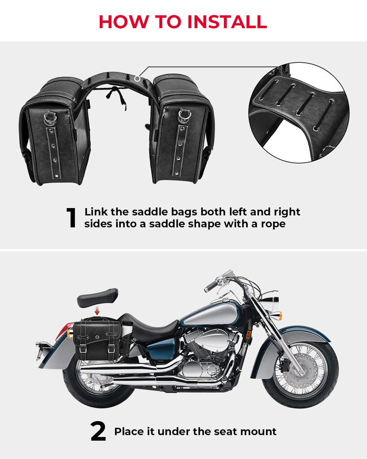 Motorcycle PU Leather Saddlebag With Cup Pocket - Kemimoto