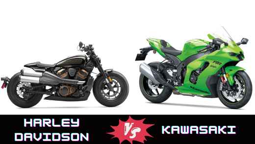 A black Harley Davidson vs. a green Kawasaki motorcycle