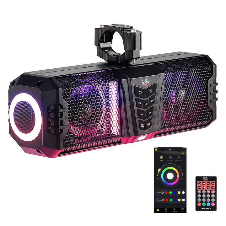 Midnight 40 16" Bluetooth Sound Bar –2025 Compact RGB UTV Speaker for Golf Cart, ATV, Polaris RZR - Kemimoto