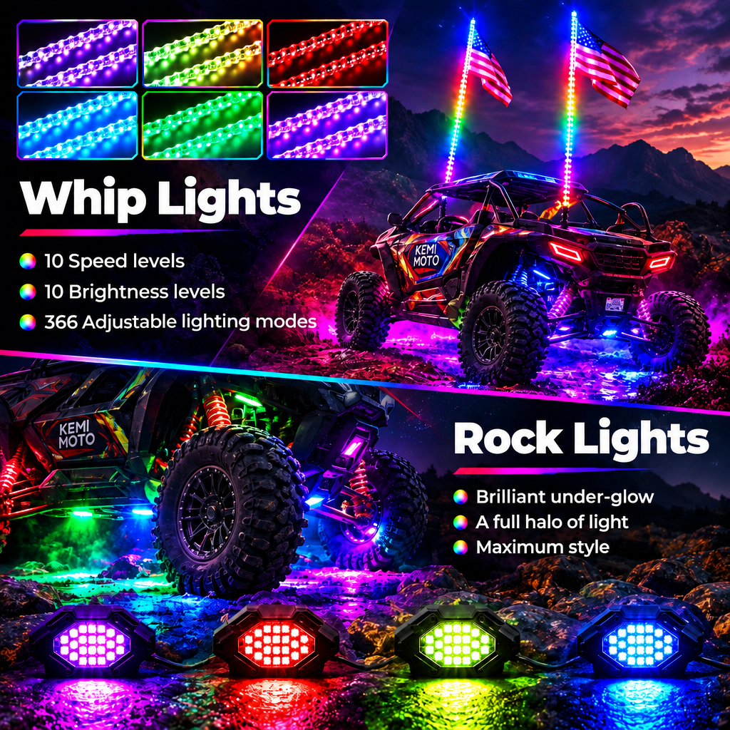 4FT LED Whip Lights & Rock Lights Combo Kit for UTV & ATV
