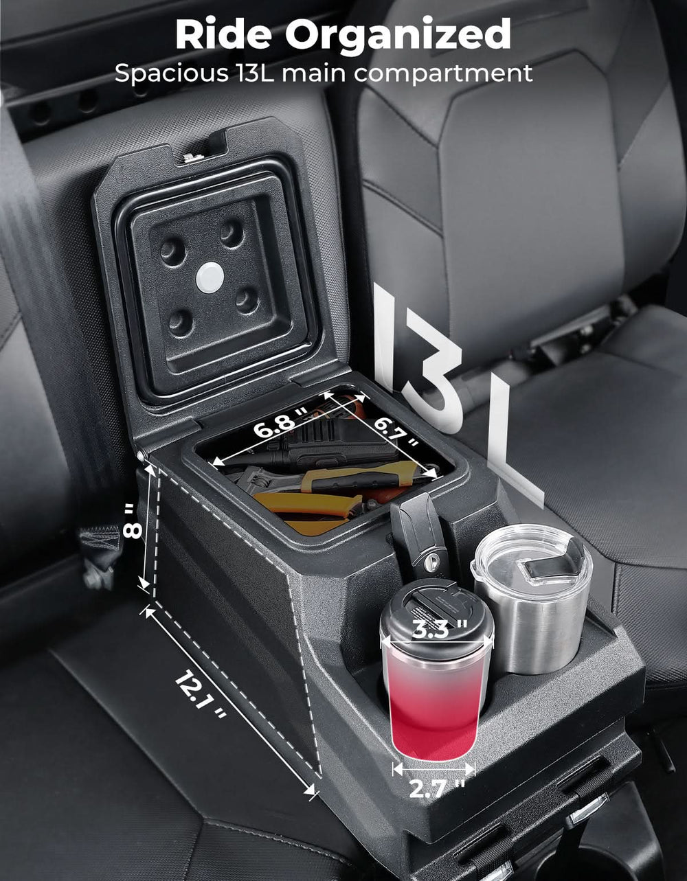 UTV Bench Seat Center Console Box for Polaris Ranger XP 1000/Crew 2017-2024 - Kemimoto