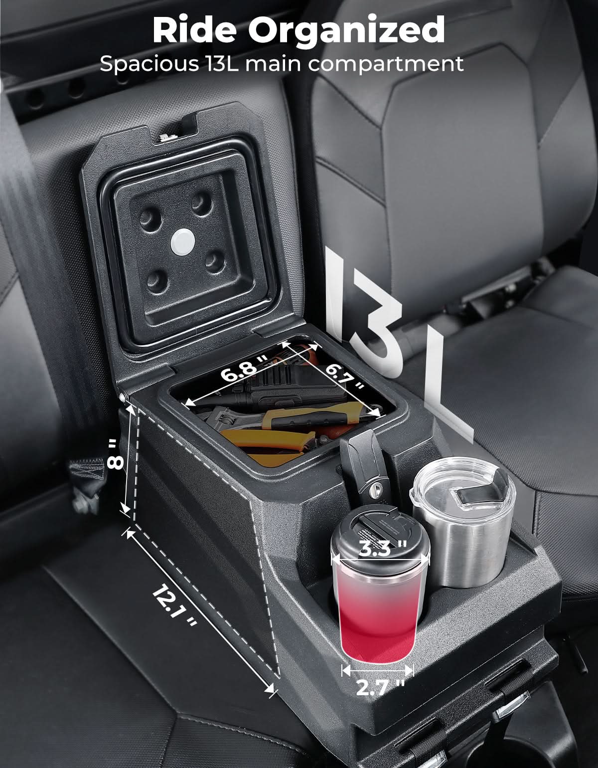 UTV Bench Seat Center Console Box for Polaris Ranger XP 1000/Crew 2017-2024 - Kemimoto