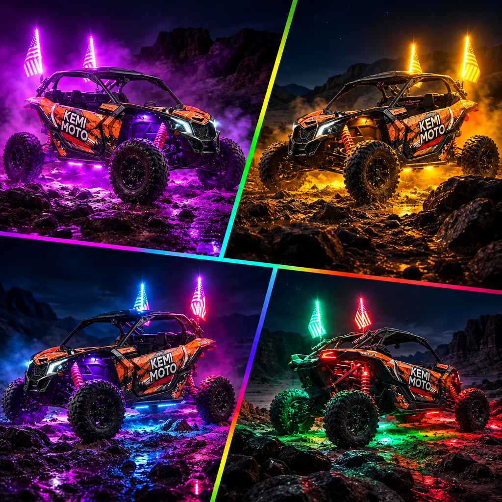 4FT LED Whip Lights & Rock Lights Combo Kit for UTV & ATV