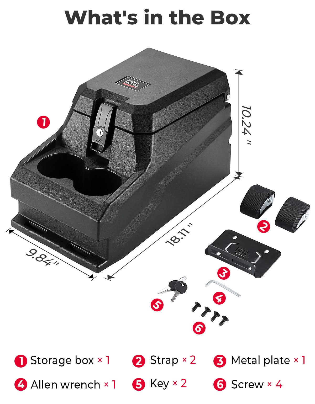 UTV Bench Seat Center Console Box for Polaris Ranger XP 1000/Crew 2017-2024 - Kemimoto