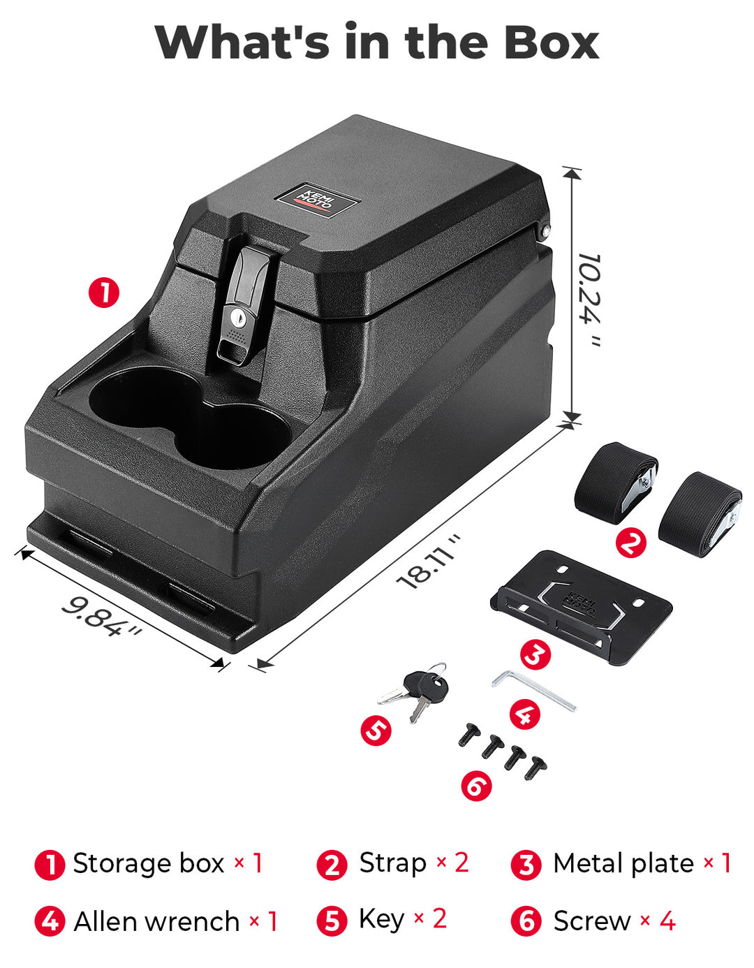 UTV Bench Seat Center Console Box for Polaris Ranger XP 1000/Crew 2017-2024 - Kemimoto