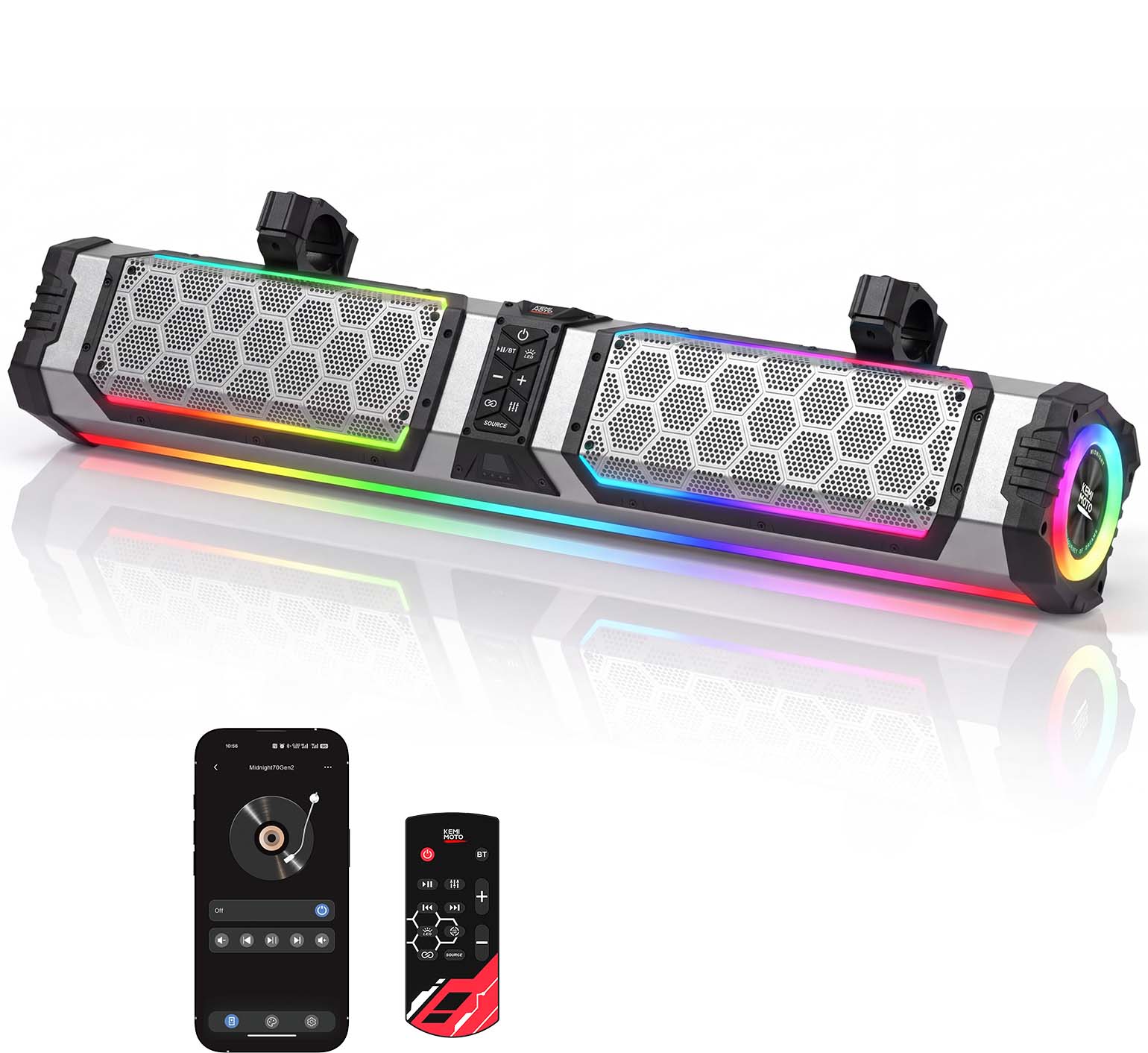 KEMIMOTO Midnight 80 Gen2 UTV Soundbar For Can am Polaris 680W Max Power, IP66 Waterproof & Quad Passive Radiators