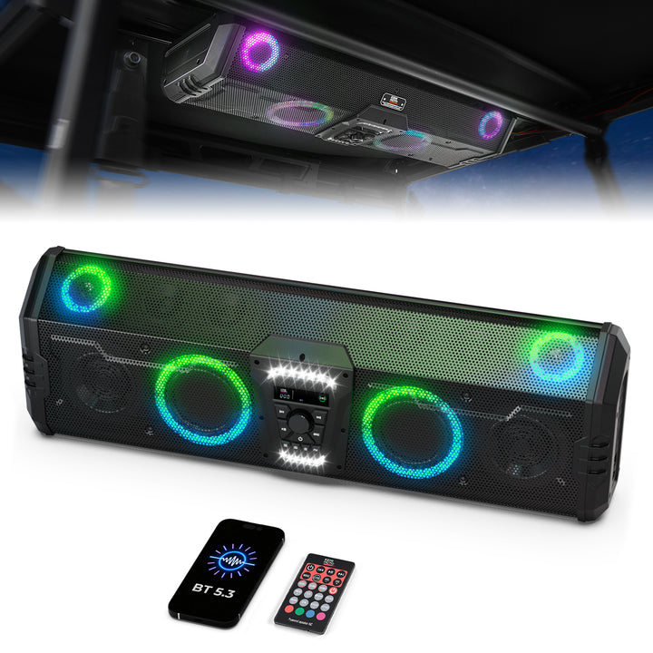 34.25" UTV Bluetooth Sound Bar with Dual Subwoofers, IP66 Waterproof 10-Speaker System