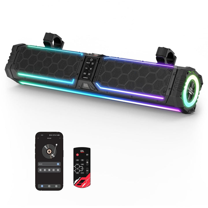Midnight 70 Gen2 Soundbar For Can am Plorias 340W Peak Power, IP66 Waterproof & Dual Passive Radiators