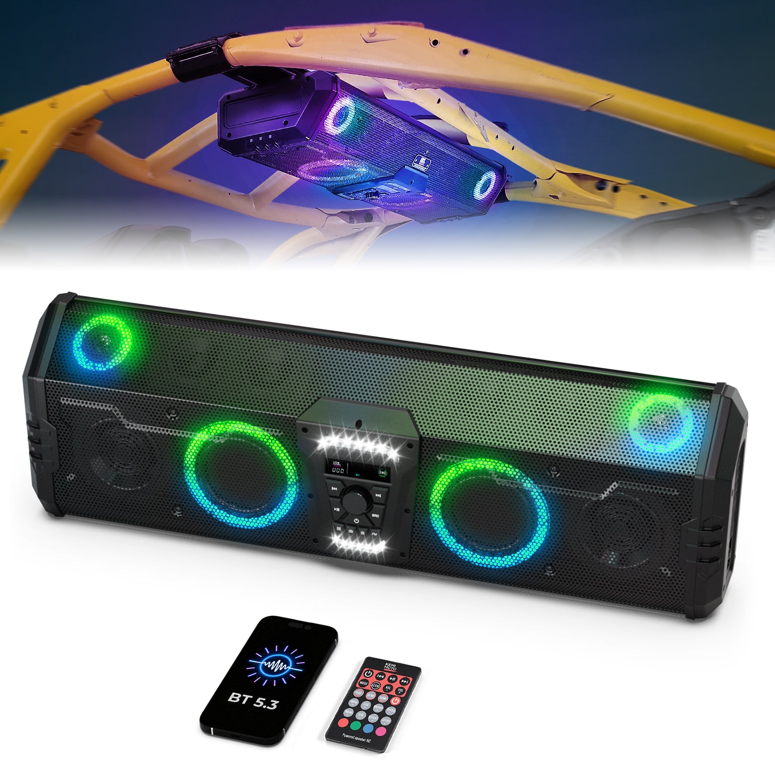 Midnight 90 Roof 34 Inch Soundbar For Can-Am Polaris UTV Bluetooth Speaker Fits 1.45–2