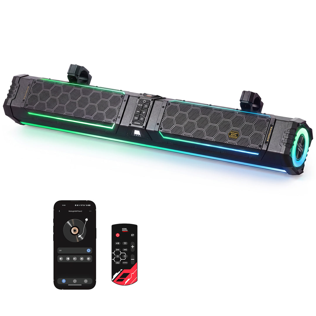Barra de sonido UTV KEMIMOTO Midnight 80 Gen2 para Can-Am Polaris, potencia máxima de 680W, resistente al agua IP66 y cuatro radiadores pasivos